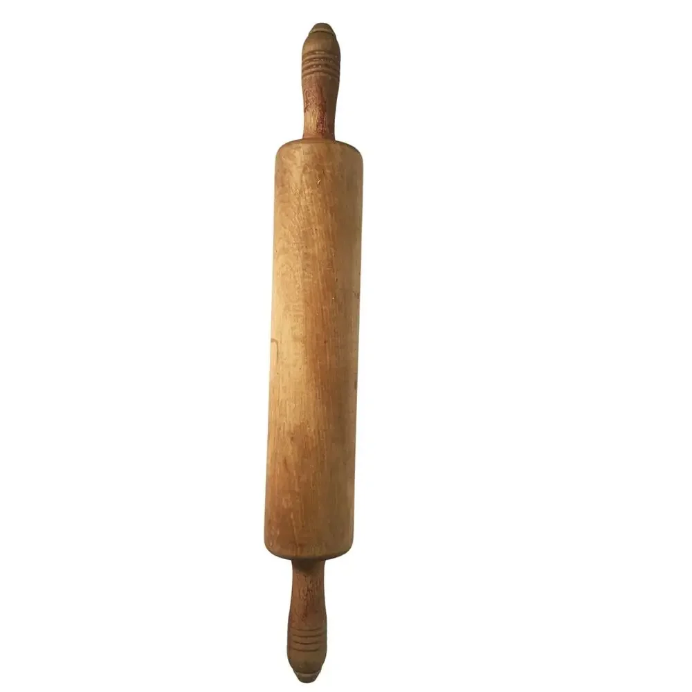 Vintage Wooden Rolling Pin Missing Paint on Handles and Stain on Wood